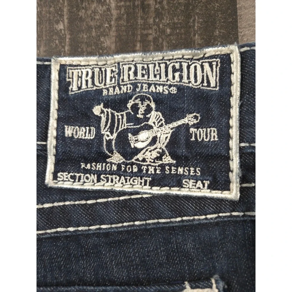 True Religion Super T Jeans Men's 40 Indigo Blue Thick White Stitch Flap Pocket